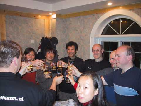 The members of the Sino-Dutch Leonid Expedition 2001 celebrate the great success of their expedition